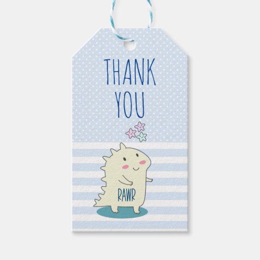 Étiquettes-cadeau Merci d'illustration de Dinosaure Jaune mignonne (Devant)