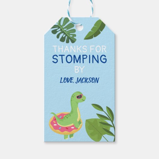 Étiquettes-cadeau Merci Dinosaure Stompé Par Le Thème De La Jungle (Devant)