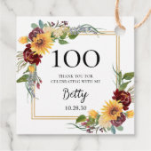 Étiquettes Cadeau Merci du 100e anniversaire des tournesols (Dos)