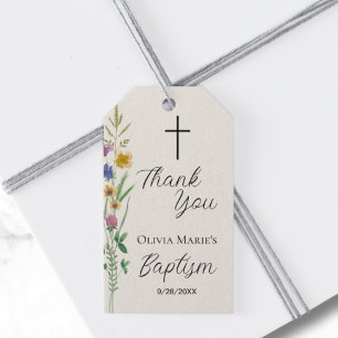 Étiquettes-cadeau Merci du baptême Fleur sauvage rustique