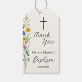 Étiquettes-cadeau Merci du baptême Fleur sauvage rustique (Devant)