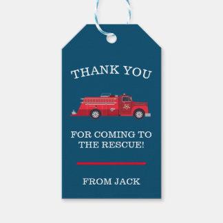 Étiquettes-cadeau Merci du moteur de feu de camion Vintage rouge
