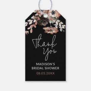 Étiquettes-cadeau Merci Dusty rose et noir Fête des mariées florale