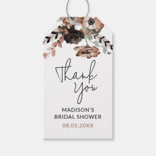 Étiquettes-cadeau Merci Dusty rose et noir Fête des mariées florale