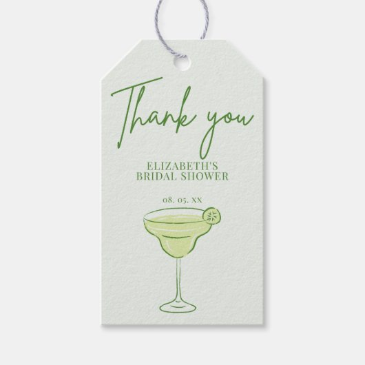 Étiquettes-cadeau Merci écrit en vert avec un cocktail lime Script D (Devant)