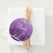 Étiquettes Cadeau Merci écriture neige blanche et arbres violets art (En situation)