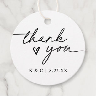 Étiquettes Cadeau Merci écriture simple Mariage cardiaque
