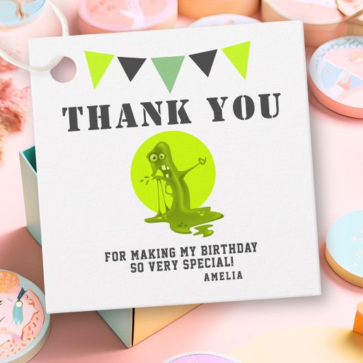 Étiquettes Cadeau Merci éffrayant vert mince Monster