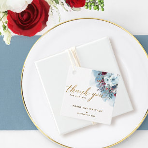 Étiquettes Cadeau Merci élégant, bleu Bourgogne et violet Floral