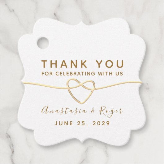 Étiquettes Cadeau Merci, Élégant Mariage Or Blanc (Devant)