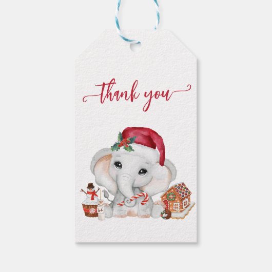 Étiquettes-cadeau Merci Elephant Père Noël Baby shower de Noël (Dos)
