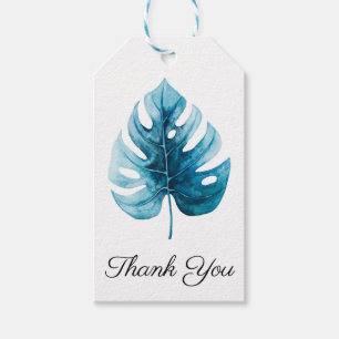 Étiquettes-cadeau Merci en feuilles de Monstère tropicale de l'aqua