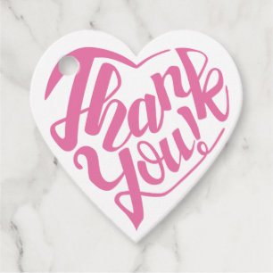 Étiquettes Cadeau Merci en forme de coeur comme calligraphie rose