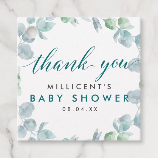 Étiquettes Cadeau Merci Ethérée Eucalyptus Baby shower (Devant)