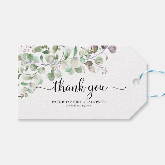 Étiquettes-cadeau Merci - Eucalyptus Aquarelle verte (Devant (Horizontal))