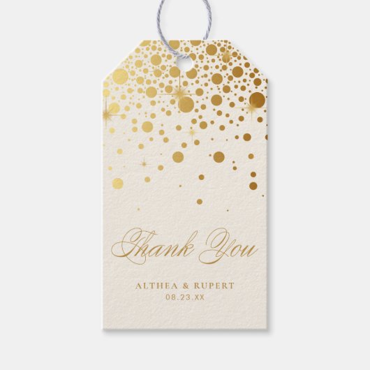 Étiquettes-cadeau Merci Faux Gold Foil Confetti Points | Ivoire (Devant)