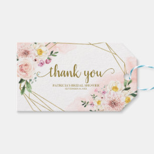 Étiquettes-cadeau Merci - Faveur géométrique dorée florale rose tend