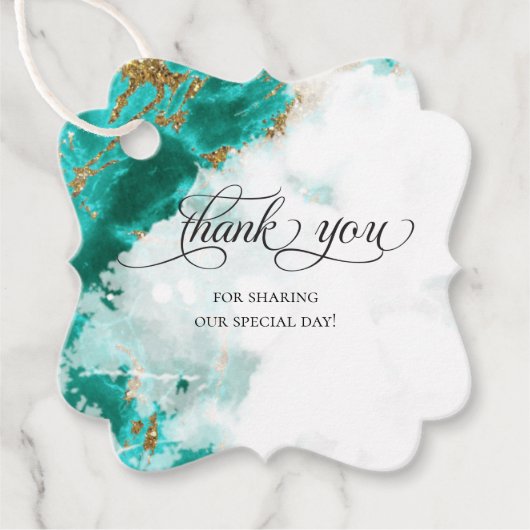 Étiquettes Cadeau MERCI FAVEUR TAG | Géode Aquarelle Turquoise (Devant)