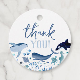 Étiquettes Cadeau Merci Fête de Bébé Garçon Bleu Sous l'Océan