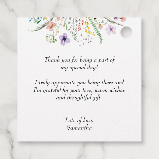 Étiquettes Cadeau Merci Fête des mariées fleur sauvage (Dos)