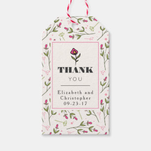 Étiquettes-cadeau Merci Fleur sauvage à longue tige rose et vert