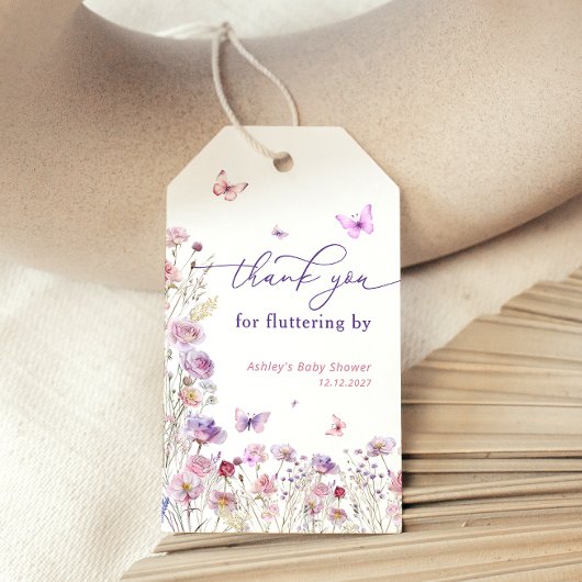 Étiquettes-cadeau Merci fleur sauvage À Papillon Pour Flutter Par
