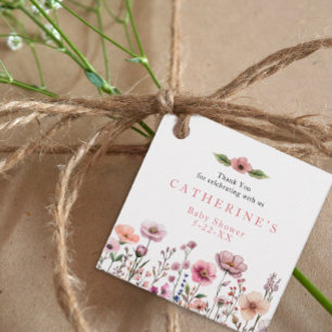 Étiquettes Cadeau Merci Fleur sauvage couleur rose - Tags favoris -