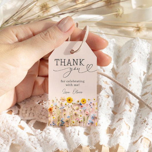 Étiquettes-cadeau Merci fleur sauvage d'anniversaire