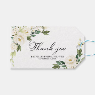 Étiquettes-cadeau Merci - Fleurs Blanches Feuillage Géométrique Cade