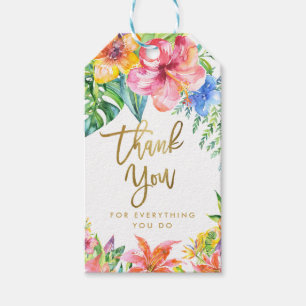 Étiquettes-cadeau Merci Fleurs d'aquarelle hawaïenne tropicale