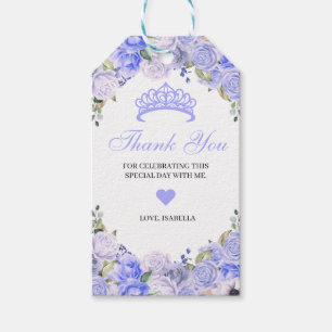 Étiquettes-cadeau Merci floral bleu périphérique