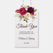 Étiquettes-cadeau Merci floral bordeaux simple (Devant)