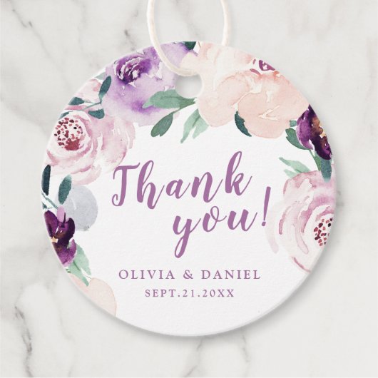 Étiquettes Cadeau Merci floral botanique violet en fleurs (Devant)