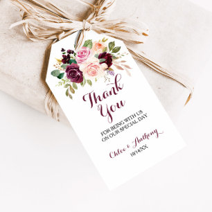 Étiquettes-cadeau Merci Floral Bourgogne vert