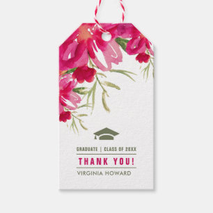 Étiquettes-cadeau Merci Floral Fuchsia Green Graduation