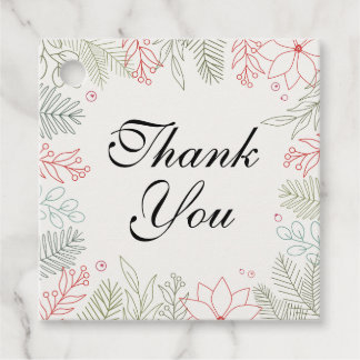 Étiquettes Cadeau Merci Floral Rouge Et Cadre Vert