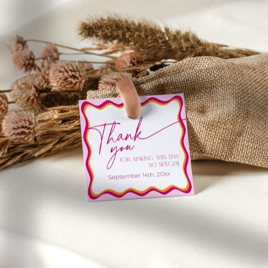 Étiquettes Cadeau Merci frontalier rose et orange