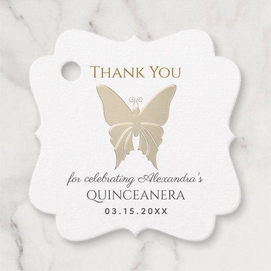 Étiquettes Cadeau Merci Gold Quinceanera (Devant)