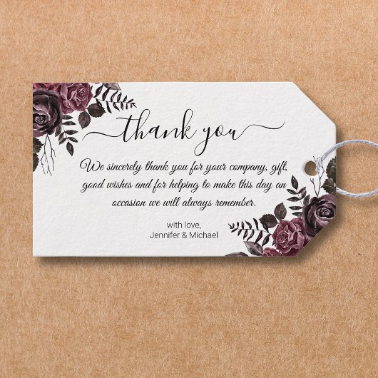 Étiquettes-cadeau merci gothique fleuri mariage moderne chic
