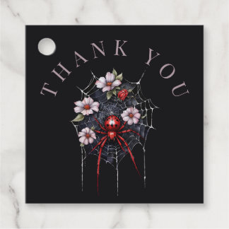 Étiquettes Cadeau Merci gothique rouge et noir Floral Spiderweb