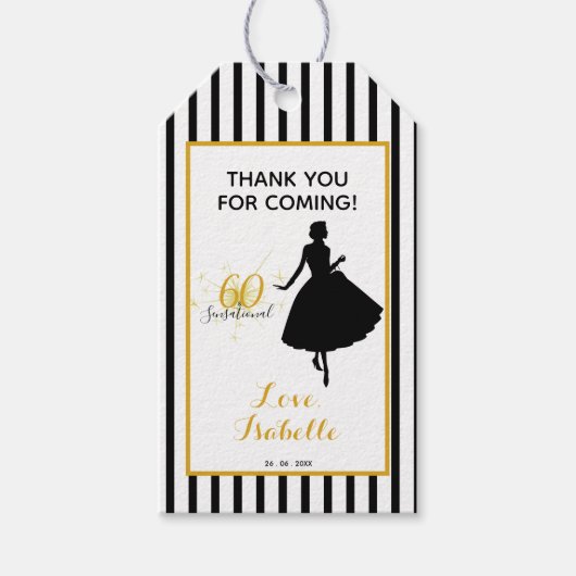 Étiquettes-cadeau Merci gras pour les bandes noires/blanches (Devant)