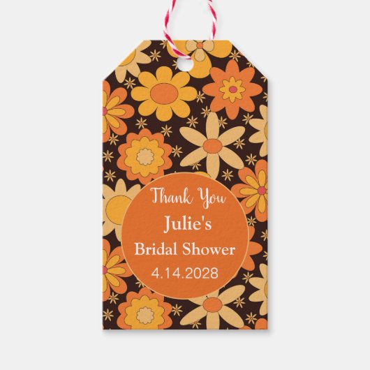 Étiquettes-cadeau Merci jaune orange Super rétro (Devant)