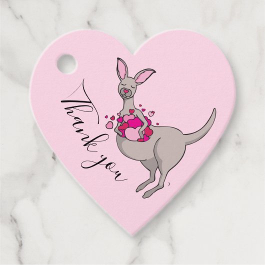 Étiquettes Cadeau Merci kangourou avec les coeurs (Devant)
