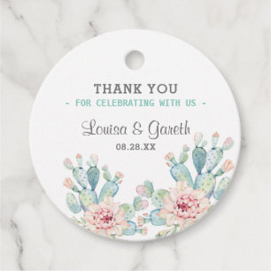 Étiquettes Cadeau Merci Mariage à fleurs Pastel Cactus