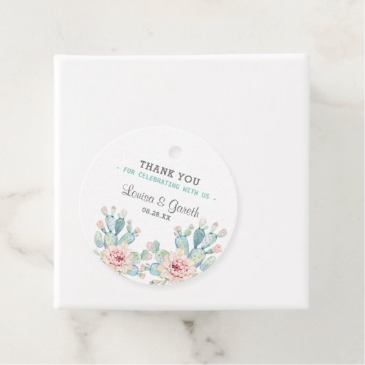Étiquettes Cadeau Merci Mariage à fleurs Pastel Cactus (En situation)