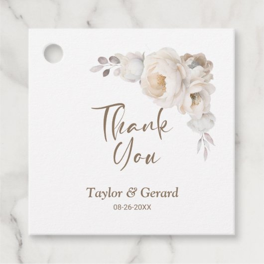 Étiquettes Cadeau Merci Mariage à la rose blanche (Devant)