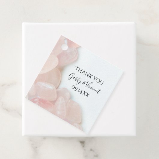 Étiquettes Cadeau Merci Mariage à quartz rose (En situation)