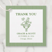 Étiquettes Cadeau Merci Mariage à rayures fleuries vert classique (Devant)