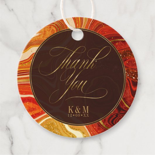 Étiquettes Cadeau Merci Mariage Agate Abstrait Hot Orange ID827 (Devant)