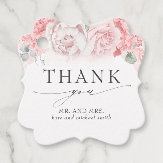 Étiquettes Cadeau Merci Mariage aux fleurs rose douce (Devant)